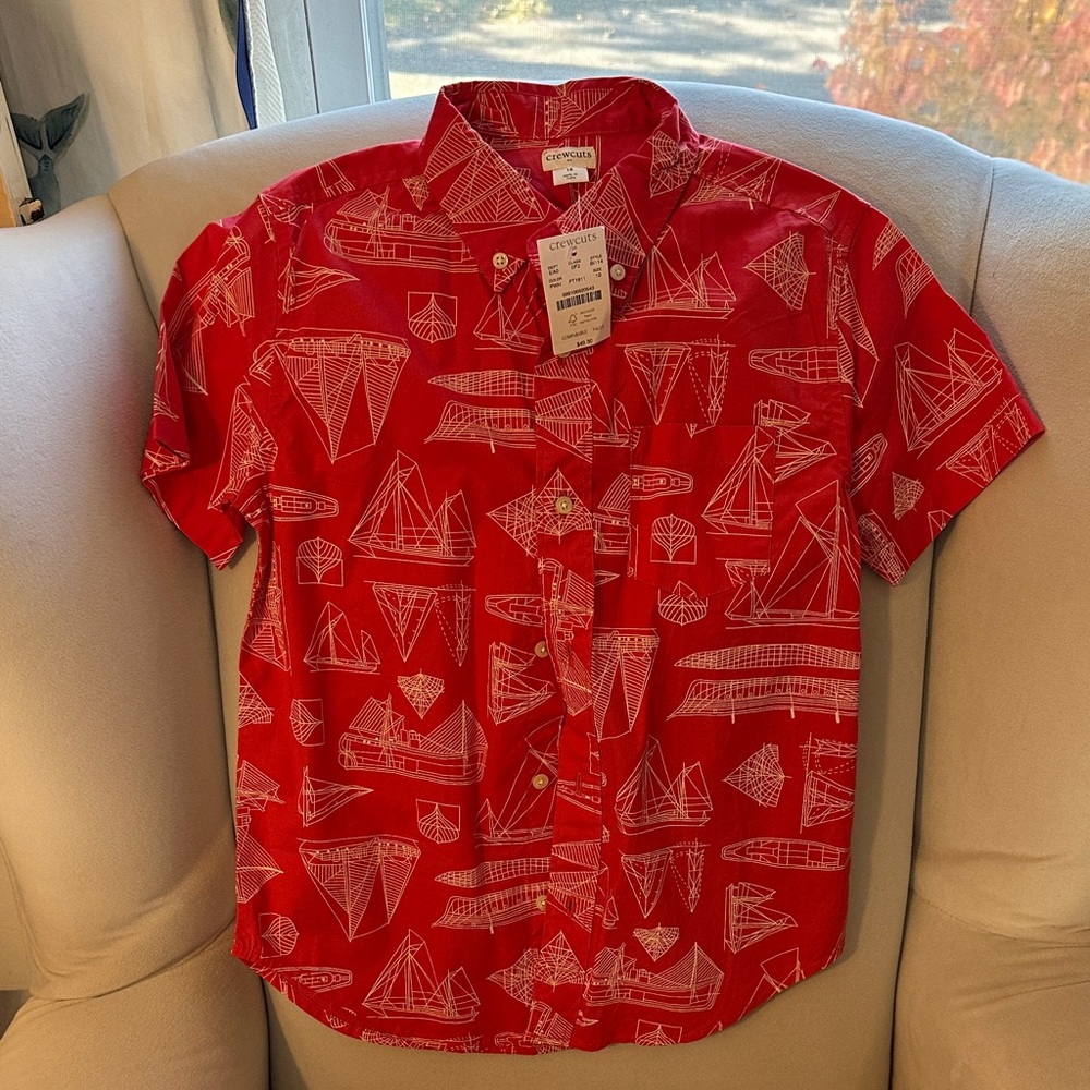 Crewcuts Red Sailboat Print Kids Button Down Shirt
